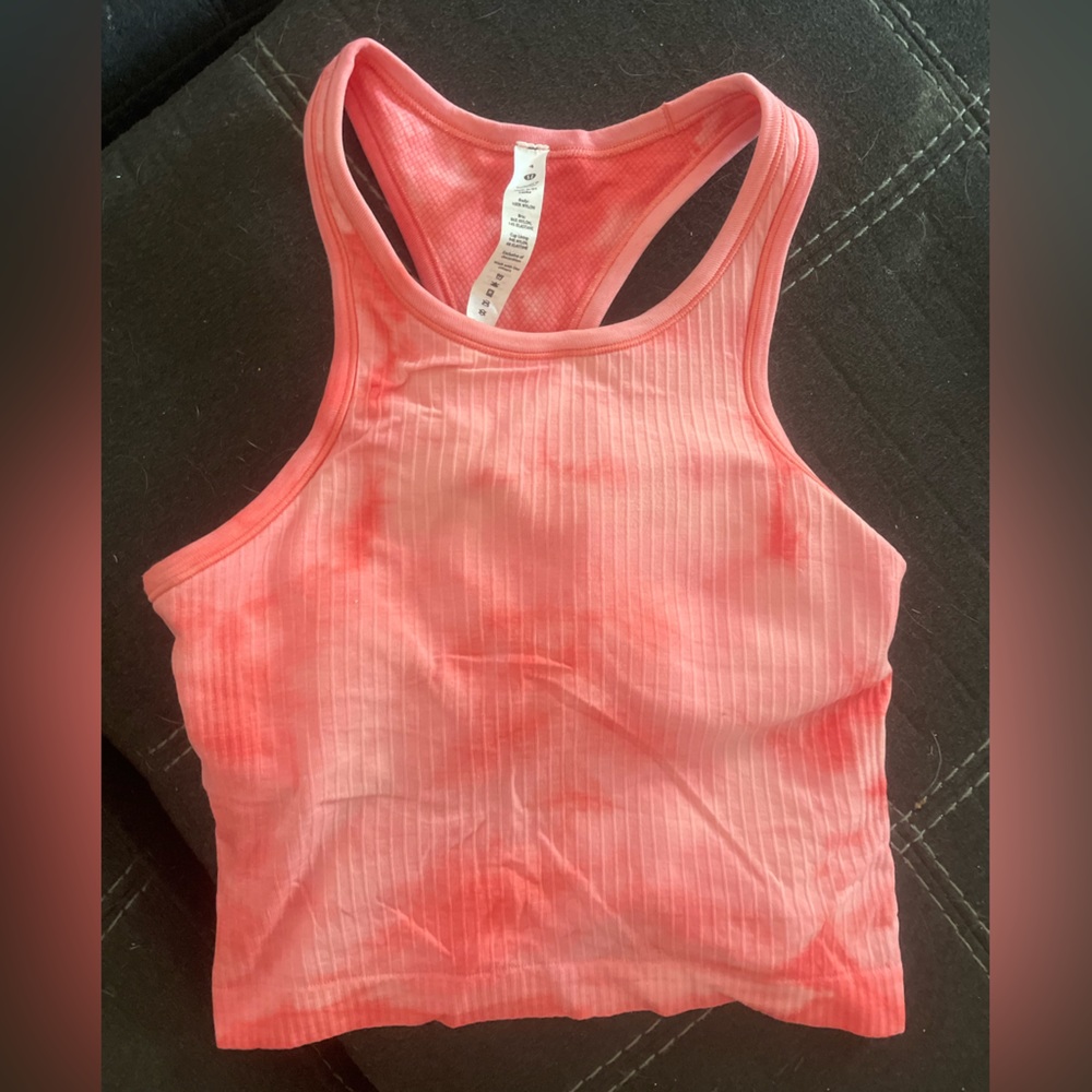 Ebb to Street Cropped Racerback Tank- Marble Dye Rasbperry Cream